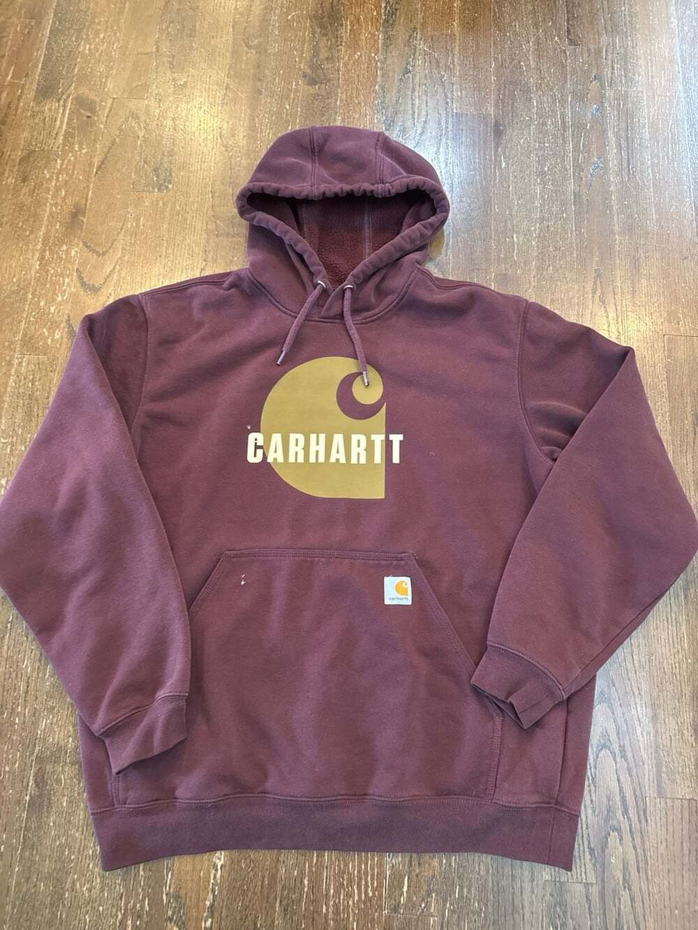 Carhartt Men's Large Loose Fit Graphic Logo Burgundy Pullover Hoodie Sweatshirt